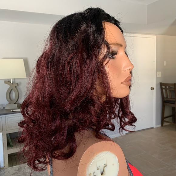 Ombre/Rooted black-reddish wavy hair topper wig - Picture 7 of 13